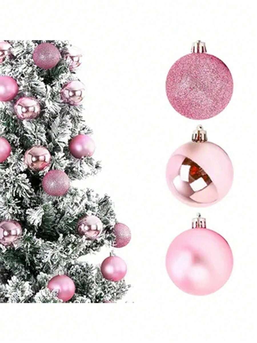 24pcs Pink Christmas Ornament Balls, Matte, Glossy, Frosted Finish, Suitable For Hanging On Christmas Tree, Home Decor, Window Display, Fireplace, Staircase, Wreaths, Centerpieces, Gift Box Accessories - Multicolor - View 1
