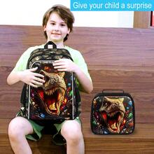 3PCS Dinosaur Backpack For Boys, 16" Kids Bookbag Water Resistant For Boy, Lightweight Backpacks With Lunch Box Pencil Case - Brown - View 4