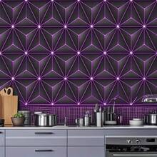 1 Roll Purple Geometric Pattern Self-Adhesive Wallpaper, 3D Stereoscopic Geometric Line Wallpaper, Suitable For E-Sports Cafes, Wall Decals, Home Decor (Such As Drawers, Cabinet Frames, Etc.), Applicable For Home Decor, Kitchen, Decorative Stickers, Wallpaper, Room Decoration, Peel And Stick. - Purple - View 6