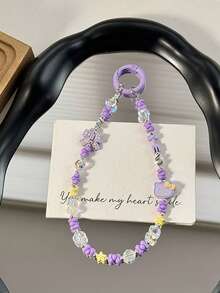 Sanrio 1 قطعة سلسلة هاتف معدنية بشكل القطة كارتون KT، شرابة هاتف ملونة من الأكريليك باللونين الأسود والوردي مزينة بالخرز