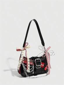 Women's Y2k Embroidery Shoulder Bag Chain Hobo Handbag Purses - 黑色多色 - 查看 5