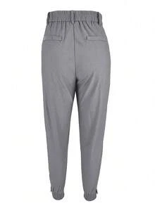 Quần dài Jessfine màu trơn, gấu quần co giãn, chất liệu vải xám, kiểu dáng thanh lịch, phù hợp mặc đi làm hàng ngày, quần đa năng cho mùa xuân/hè. - Xám - Xem 5