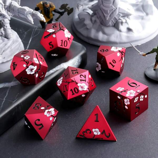 Matt Red Metal Dice, 7pcs Heavy Duty Metal D&D Dice Set, Suitable For Dungeon And Dragon Board Game