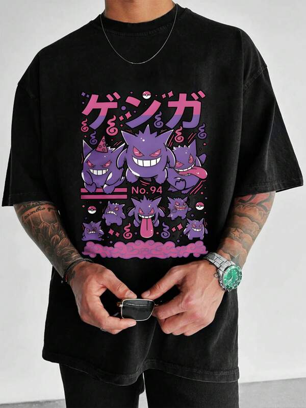 pokemon Men's Casual Cartoon Print Round Neck Short Sleeve T-Shirt, Summer