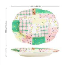 1pc-10-Inch Hand-Drawn Elaborate Grid Ceramic Fish Plate, Creative Breakfast Plate, Snack Plate, Steak Plate, High-Temperature-Resistant Oval Home Plate - 綠色 - 查看 3