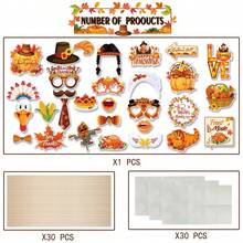30 Packs Decorative Thanksgiving Photo Booth Props Reusable Give Thanks Harvest Turkey Paper Party Supplies Durable DIY Fall Funny Photo Prop With Stickers For Garden Indoor Thanksgiving Feast Party Decoration - Multicolor - View 11