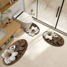 1/3pcs Set, Home Decor Mat Set, 3D Brown Butterfly Pattern, Bathroom Non-Slip Absorbent Mat, Silica Gel Retro Pattern Mat, U-Shaped Toilet & Sink Absorbent Foot Mat, 2.5mm Thickness Entryway Decor Bathroom Kitchen Decor Kitchen Rug