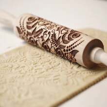 Rodillo de Madera Grabado Profundo de Hoja de Girasol de 35X4.5CM para Hornear, Rodillos de Madera 3D de Ciruela ZM011 - 1 - Ver 1