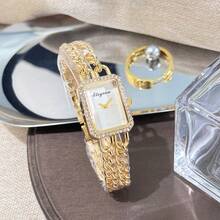 Armbanduhr für Frauen, europäischer und amerikanischer rechteckiger Armband-Stil, Luxus Doppelreihen-Kette, Quarz-Damenuhr