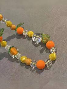 1 件清新可爱的柿子串珠手机挂绳，夏季配饰 - 橘色 - 查看 3