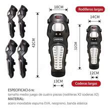 Par De Rodilleras Y Coderas De Moto Con Protección Metálica, Plástico PE de alta protección, amortiguador y resistente al desgaste, diseño ergonómico, adecuado para motocicletas, patinaje, bicicletas, BMX, esquí y rodilleras y coderas - Negro - Ver 2