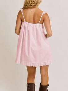 Women's Y2k Summer Mini Dress Sleeveless Square Neck Tie Bow Front Solid Color Dress Spaghetti Strap Open Back Short Dress Going Out Dress Club Streetwear Beach Party Aesthetic Clothes - Hồng - Xem 4