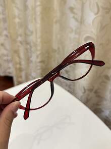 1副女士休闲复古猫眼红色小框素面眼镜，适合日常佩戴和街拍 - 多色 - 查看 6