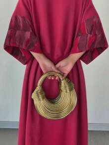 1件女士不对称扎染印花袖口纯色长款开衫，法式优雅女士长袍，适合日常生活、工作、旅行、聚会（不含头巾） - 玫紅色 - 查看 6