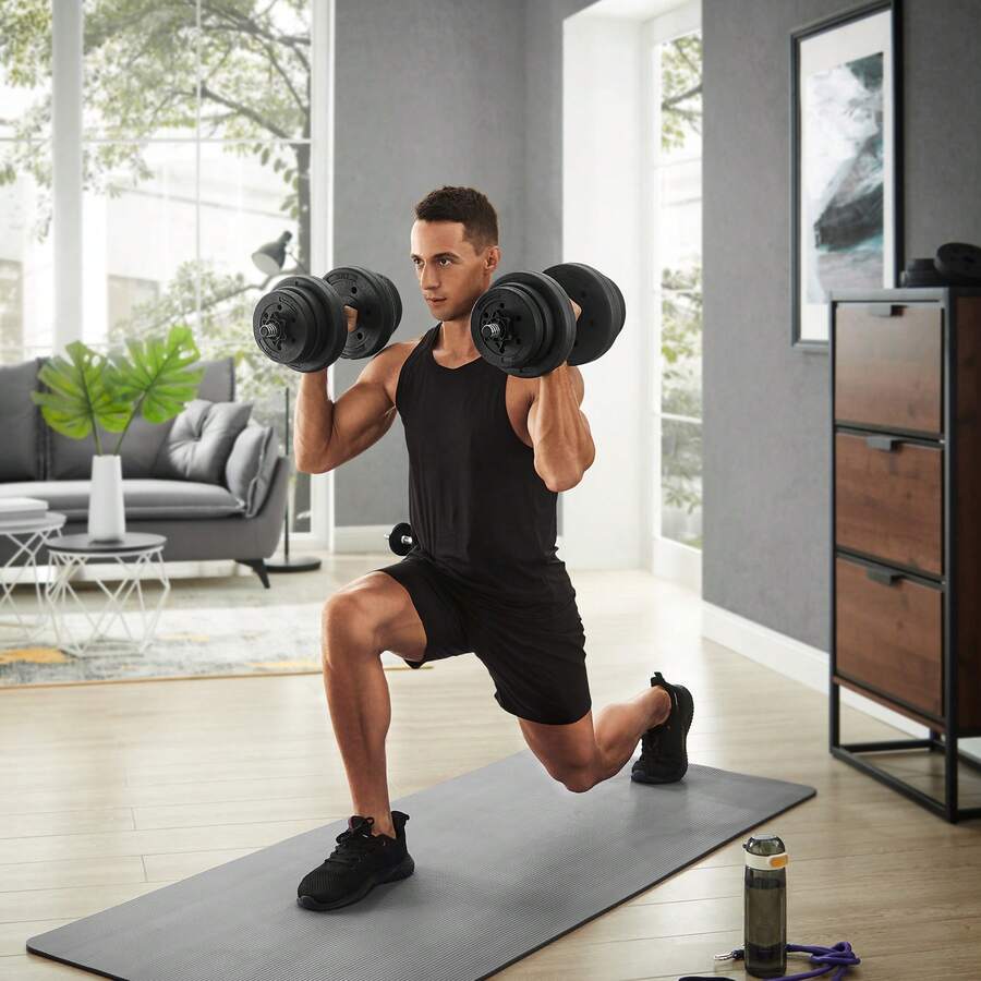 SONGMICS Set di Manubri 20 kg, 30kg o 40kg, Ricoperti con Plastica PE, Pesi per Fitness Palestra - nero - Visualizzare 1