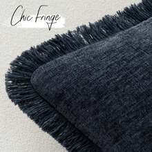 1 件装饰性波西米亚农舍抱枕套，柔软舒适的沙发靠垫套，带流苏雪尼尔饰边 - 藍色 - 查看 3