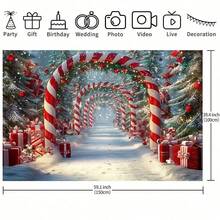 1 Christmas Holiday Background With Candy Cane Arch, Snow Scene, Red And White Striped Poles, Perfect For Home, Party, Event Decorations, Photo Shoots, Christmas Decorations, Birthday Parties, And Home Garden Courtyard Decorations. - Multicolor - View 5