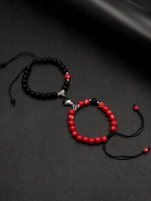 2 szt./zestaw bransoletek magnetycznych w kształcie serca dla par, bransoletka z koralików, uniwersalne kolory i style, odpowiednie do codziennego noszenia, na imprezy, świetny prezent dla chłopaka - mieszane kolory - Zobacz 30