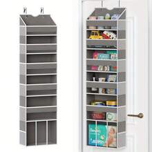 Over The Door Organizer Hanging - 6 Shelf Over Door Organizers With 6 Clear Front &12 Side Pockets - Swing-Proof 50LB Load Behind Door Storage For Closet Bedroom Bathroom Nursery Baby Essentials - 灰色 - 查看 1