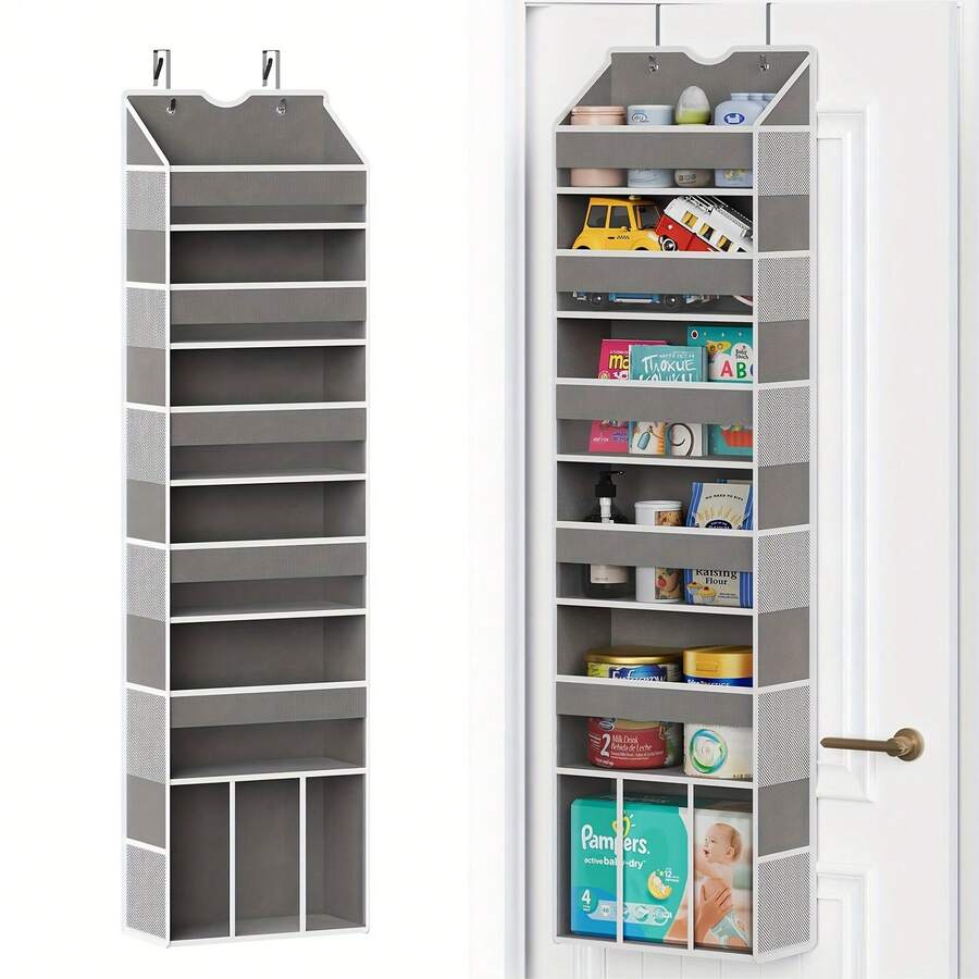 Over The Door Organizer Hanging - 6 Shelf Over Door Organizers With 6 Clear Front &12 Side Pockets - Swing-Proof 50LB Load Behind Door Storage For Closet Bedroom Bathroom Nursery Baby Essentials - 灰色 - 查看 1