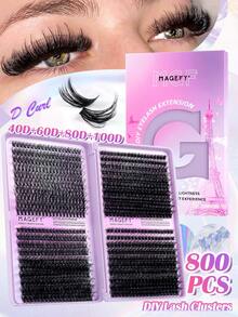 800/1600Pcs DIY Lash Extensions 40D 60D 80D 100D Cluster Eyelashes 9-18mm False Eyelash Cat Eye Winged Faux Mink Soft Hair Volume Wispy Fake Eyelash Long Mixed Individual Eyelashes Makeup Tool For Beauty Travel Parties,Optional With Tweezers&Washing Face And Headband - C - 查看 11