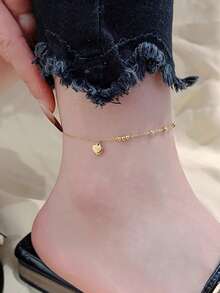 Nooxian 1 件不锈钢串珠心形脚链首饰，日常配饰礼物（无礼盒）