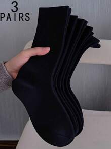 1/3/5/10/15/20 Pairs Women Black Wide Mouth Comfortable Simple Maternity Socks, Moisture-Wicking Mid-Calf Socks