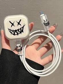 5pcs Black/White/Pink Pattern Cable Protectors, Compatible With IPhone 13/12/11, 18W -Free Charging Accessory, Plastic, Fashionable Gift For Boyfriend/Girlfriend - UK Version - Multicolor - View 8