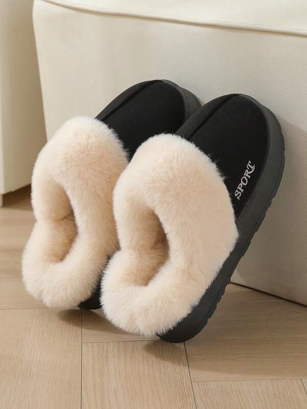 Pantufas quentes de pelúcia com sola grossa para mulheres e homens, antiderrapantes, casuais para uso interno/externo, com forro térmico, adequadas para outono/inverno