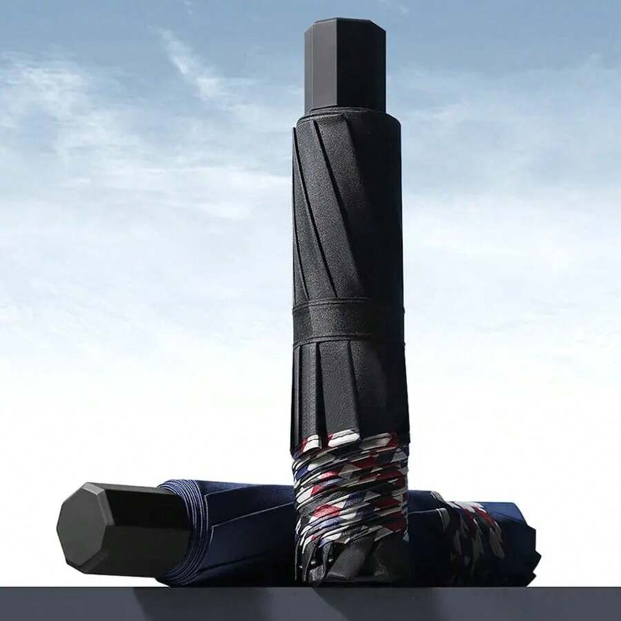 Paraguas plegable de diez huesos, parachoques resistente al viento, tela impermeable, soldado, lluvioso, doble uso, paraguas Universal de negocios CNFR - Azul marino G492A - Ver 1