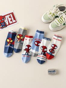 Marvel 6双儿童可爱超级英雄蜘蛛侠系列袜子男童中筒袜韩国卡通秋冬女童袜子儿童蜘蛛侠超级英雄人物袜子 - 彩色 - 查看 6