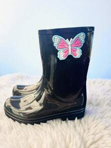Children's Rain Boots, Delicate, Practical, Comfortable, High-Top Rain Boots, Butterfly Blue - 黑色 - 查看 1
