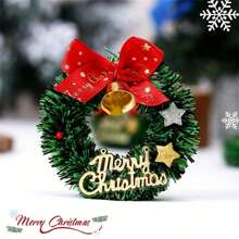 20Pcs Mini Christmas Wreaths With Red Bows And Golden Bells - Plastic Festive Artificial Craft Tree Ornaments(20/10/1pc)