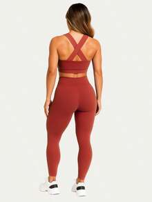 Leggings And Top Set For Gym Fitness Walking Bodybuilding Smooth Suplex A01 - Terracota - 查看 2