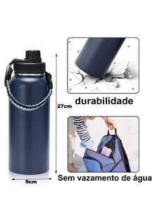 MODUS 1000ml Water Bottle Insulated Cold/Heat With Rope Portable Stainless Steel Sports Cup - Blue - View 6