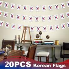 1pc/3*5ft South Korea Flag, 5.5*8.2inch/20pcs/20feet Korea String Flag, Suitable For Ball Games, Fans, Events, Outdoor, Parades, Competitions, Parties Gardens, Living Rooms, Bedrooms Home Decoration - Multicolor - View 8