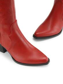 Western Embroidered Knee High Boots For Women, Pull On Zipper Chunky Heel Comfortable Pointed Toe  Wide Calf Cowgirl Cowboy Boots