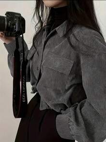 Women's Solid Color Long Sleeve Single-Breasted Utility Pocket Casual Jacket