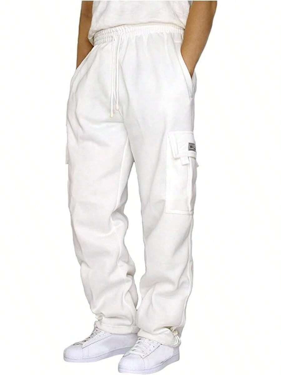 Men's Cargo Sweatpants Casual Fleece Joggers Loose Fit Open Bottom Athletic Pants Men With Pockets - trắng - Xem 1