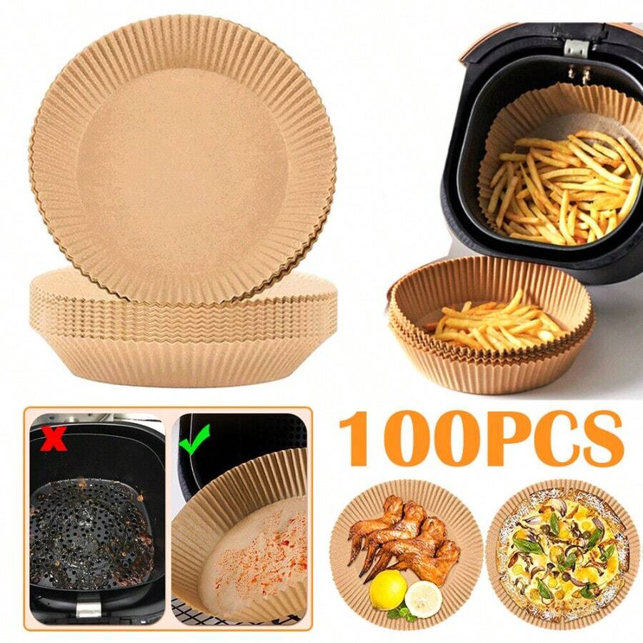 100-300 PCS Round Disposable Non-Stick Air Fryer Steamer Paper Liner Parchment Baking - Brown - View 1