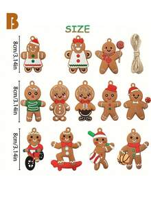 24pcs/12pcs Wooden Gingerbread Man Ornaments, Hanging Pendants For Christmas Tree, Holiday Fireplace Decor, Christmas Tree Topper, New Year Scene Decoration