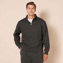 Men's Long-Sleeve Quarter-Zip Pullover Fleece Sweatshirt, Style - 炭灰色石南花 - 查看 6