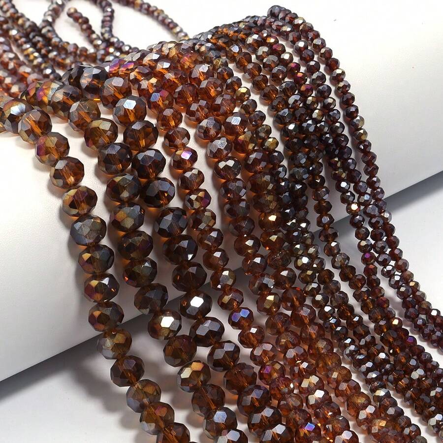1 pieza Cuentas planas de cristal de ábaco marrón con color AB, opciones de varios tamaños 3/4/6/8mm, cuentas de bricolaje versátiles, coloridas y de moda, adecuadas para pulseras, collares, joyería, colgantes, llaveros y decoraciones