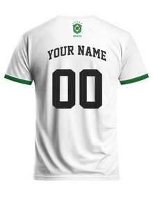 Customized Men's Brazil Style Soccer Jersey, Personalized With Name And Number, Comfortable Round Neck Sports Shirt, Soft Lightweight Football Tee - White - View 5