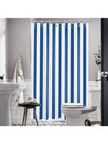Shower Curtain For Bathroom With Hooks, Multi-Size, Modern Striped Bathroom Curtains Geometric Patterns Vertical Stripe Washable Polyester Fabric Bathroom Shower Curtains - Màu xanh lam - Xem 5