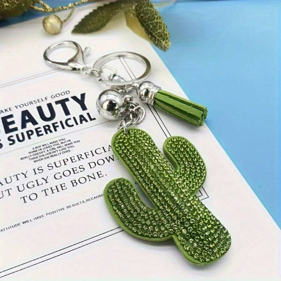Ladies Desert Flower Cactus Keychain - Durable Bag Accessories - Handbags Backpacks Wallet Decoration - Fashion Keychain - 綠色 - 查看 1