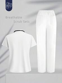 Women's Surgical Gown Navy Blue Suit, Breathable High Quality Fabric, Sports Nursing Work Clothes, With Pockets, Multi-Pocket Design, Trouser Hem Slits, Wholesale Fashion Surgical Gown Suit Dental Hospital Uniform Suit Solid Color Surgical Gown Suit Women's Jogging Pants Suit Laboratory Hospital Pet Care