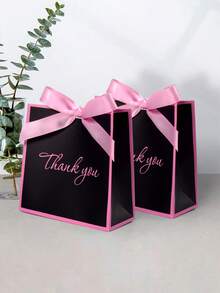 10pcs/5pcs/1pc Fashionable Creative Thank You Gift Bags, Romantic Girl Style Black & Pink Bow Decor, Elegant "Thank You" Printed, Gift Bags For Holidays, Birthdays, Weddings, High-Quality Paper Tote Bags To Add Ceremony To Thanksgiving, Suitable For Holiday Gifts, Party Favors, Birthday Parties, Business Appreciation