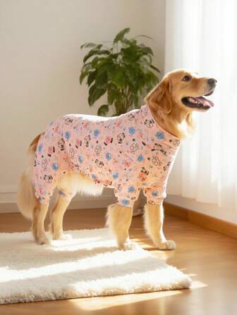 Dog Pajama, Dog Recovery Suit, Dog Costume, Dog Jumpers, Dog StuffUltra, Dog Outfits, Dog Clothes, Dog Accessories, Puppy Pajama, Puppy Clothes, Puppy Accessories, Puppy Outfits, PJ For Small Medium And Large Dog Breeds, Soft And Stretchable, All Over Print-Dusty Pink Cute Cartoon Dog Pattern, S-6XL