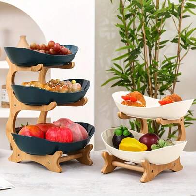 1 pieza, material natural, frutero de 2/3 niveles, estilo de lujo escandinavo de doble capa para frutas, pieza creativa para exhibir dulces en la sala de estar, bandeja para aperitivos en el hogar